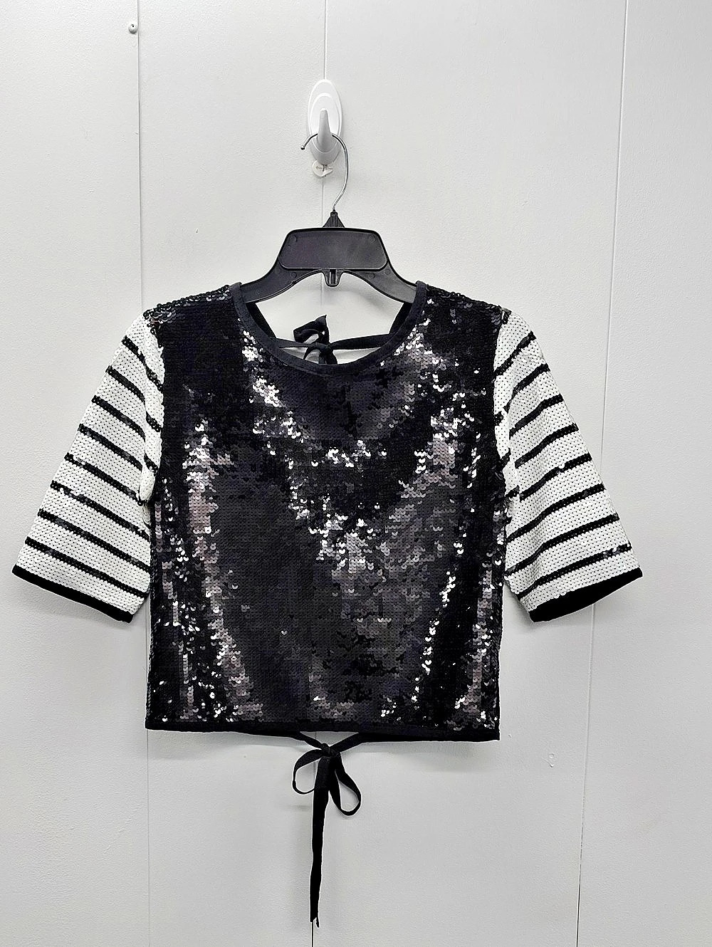 Zara Sequin Striped Crop Top in Black & White Size Medium Like New